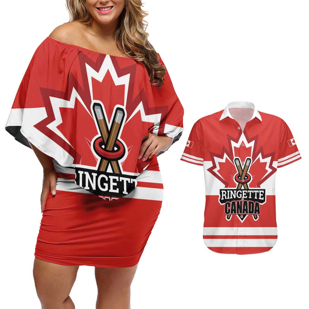 Custom Canada Ringuette Couples Matching Off Shoulder Short Dress and Hawaiian Shirt Team Canada Dominates The Game