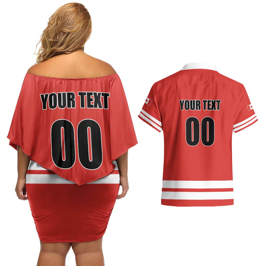 Custom Canada Ringuette Couples Matching Off Shoulder Short Dress and Hawaiian Shirt Team Canada Dominates The Game