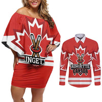 Custom Canada Ringuette Couples Matching Off Shoulder Short Dress and Long Sleeve Button Shirt Team Canada Dominates The Game