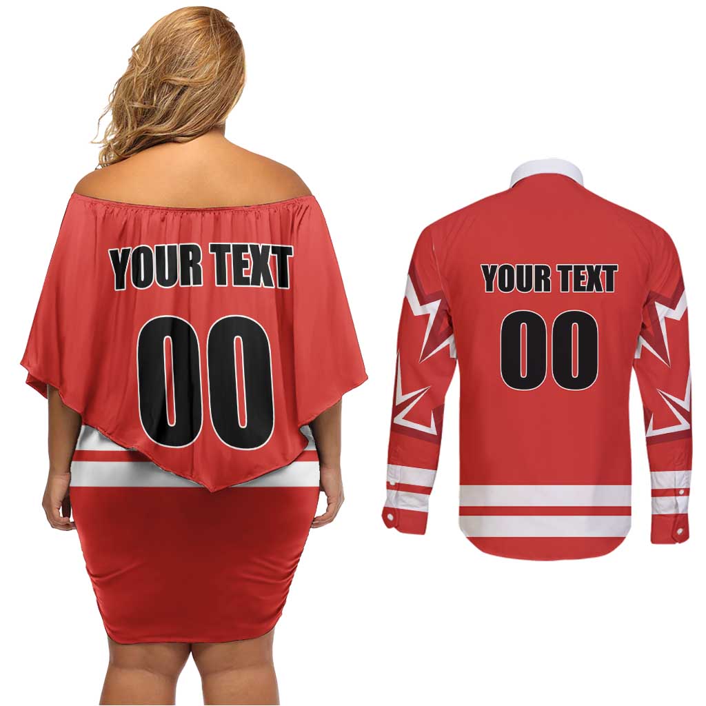 Custom Canada Ringuette Couples Matching Off Shoulder Short Dress and Long Sleeve Button Shirt Team Canada Dominates The Game