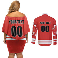 Custom Canada Ringuette Couples Matching Off Shoulder Short Dress and Long Sleeve Button Shirt Team Canada Dominates The Game