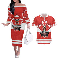 Custom Canada Ringuette Couples Matching Off The Shoulder Long Sleeve Dress and Hawaiian Shirt Team Canada Dominates The Game