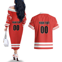 Custom Canada Ringuette Couples Matching Off The Shoulder Long Sleeve Dress and Hawaiian Shirt Team Canada Dominates The Game