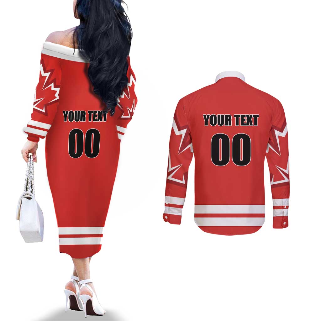 Custom Canada Ringuette Couples Matching Off The Shoulder Long Sleeve Dress and Long Sleeve Button Shirt Team Canada Dominates The Game