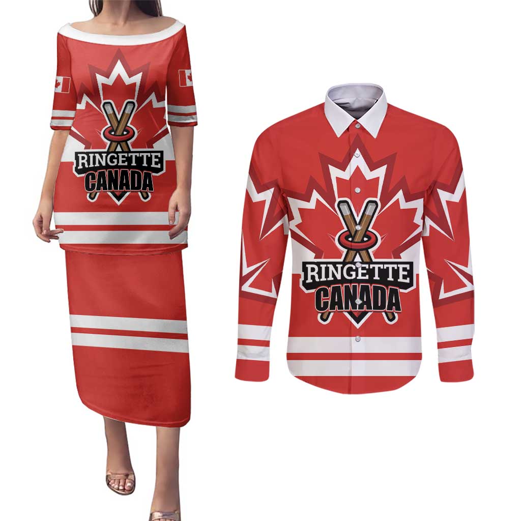 Custom Canada Ringuette Couples Matching Puletasi and Long Sleeve Button Shirt Team Canada Dominates The Game