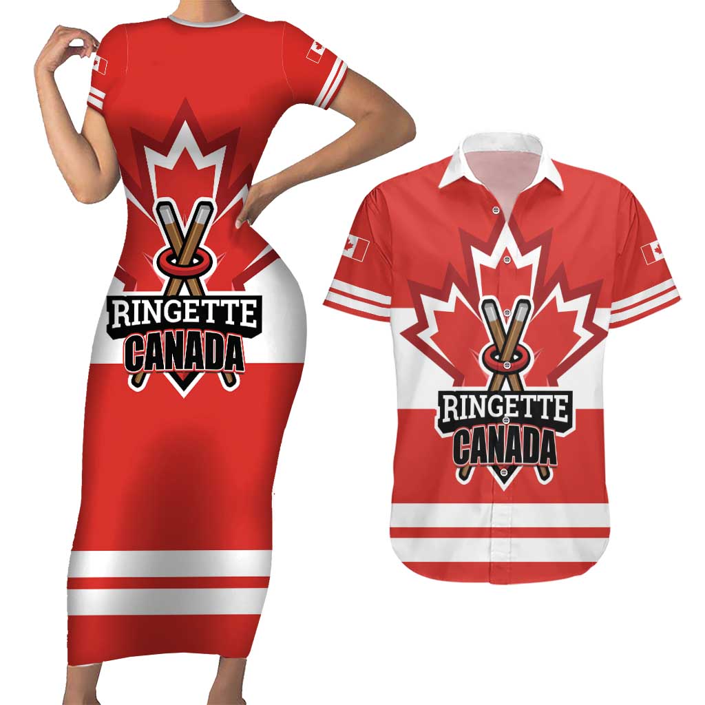 Custom Canada Ringuette Couples Matching Short Sleeve Bodycon Dress and Hawaiian Shirt Team Canada Dominates The Game