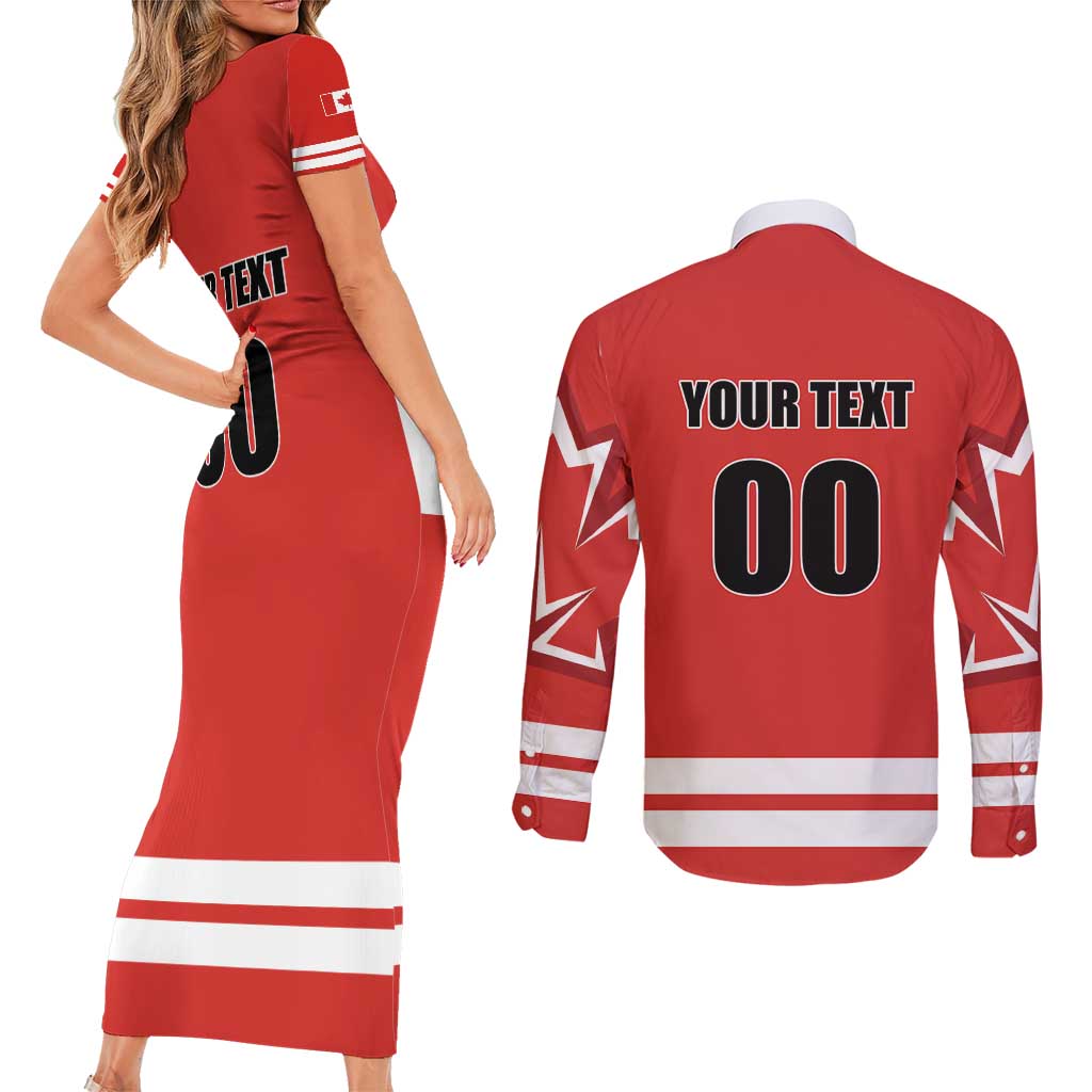Custom Canada Ringuette Couples Matching Short Sleeve Bodycon Dress and Long Sleeve Button Shirt Team Canada Dominates The Game