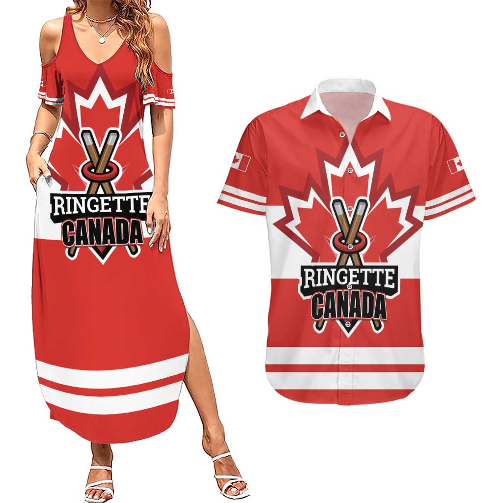Custom Canada Ringuette Couples Matching Summer Maxi Dress and Hawaiian Shirt Team Canada Dominates The Game