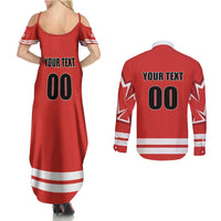 Custom Canada Ringuette Couples Matching Summer Maxi Dress and Long Sleeve Button Shirt Team Canada Dominates The Game