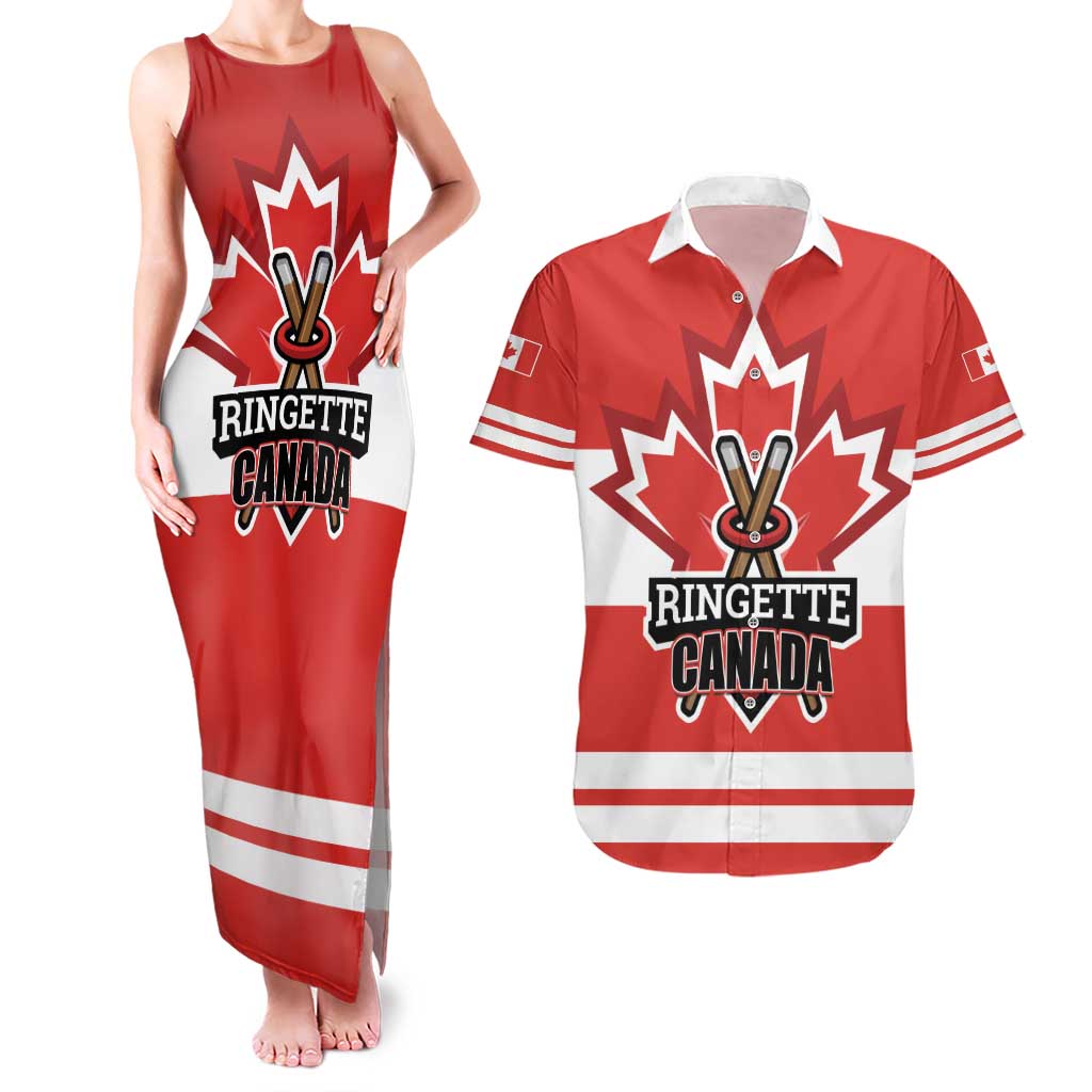 Custom Canada Ringuette Couples Matching Tank Maxi Dress and Hawaiian Shirt Team Canada Dominates The Game