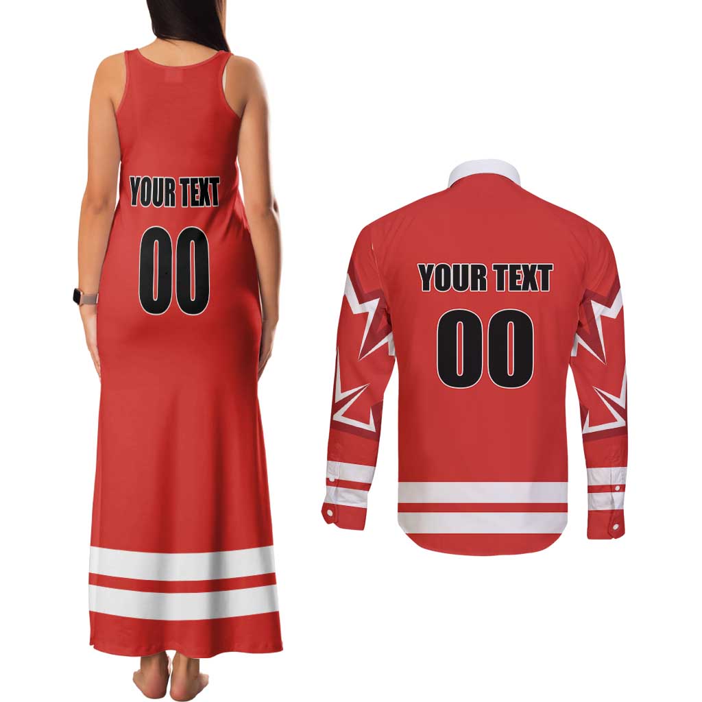 Custom Canada Ringuette Couples Matching Tank Maxi Dress and Long Sleeve Button Shirt Team Canada Dominates The Game