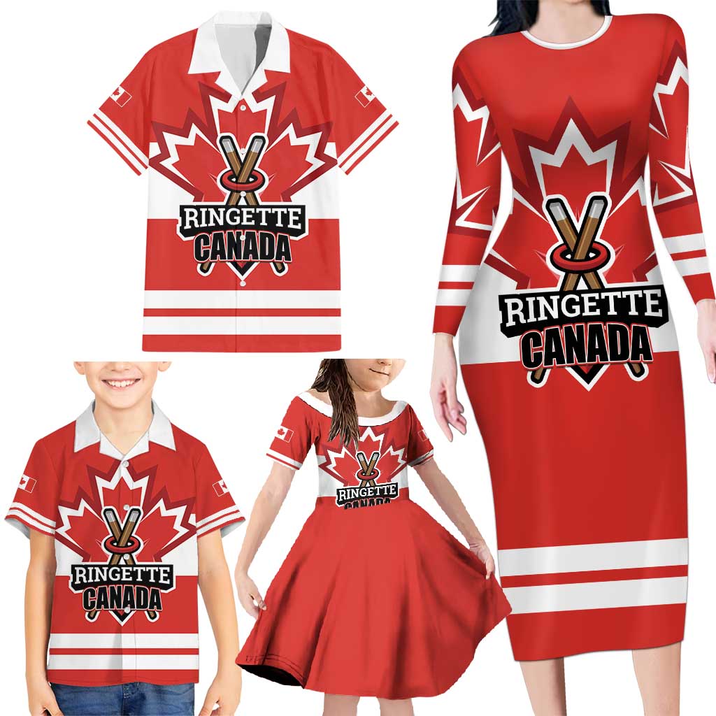 Custom Canada Ringuette Family Matching Long Sleeve Bodycon Dress and Hawaiian Shirt Team Canada Dominates The Game