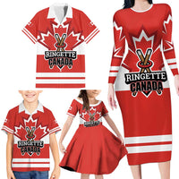 Custom Canada Ringuette Family Matching Long Sleeve Bodycon Dress and Hawaiian Shirt Team Canada Dominates The Game