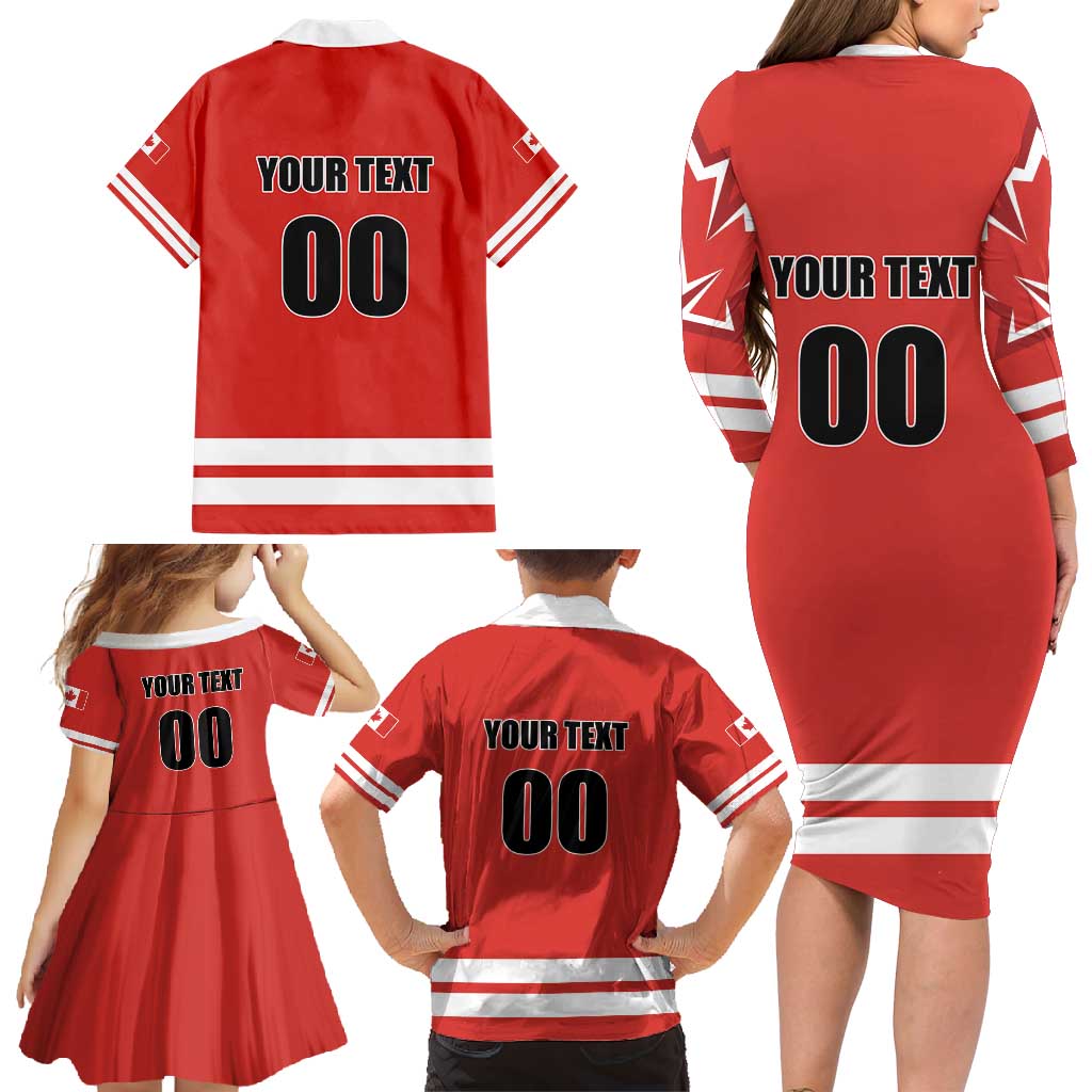 Custom Canada Ringuette Family Matching Long Sleeve Bodycon Dress and Hawaiian Shirt Team Canada Dominates The Game