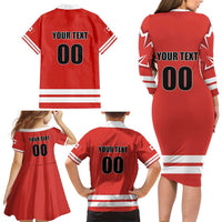 Custom Canada Ringuette Family Matching Long Sleeve Bodycon Dress and Hawaiian Shirt Team Canada Dominates The Game