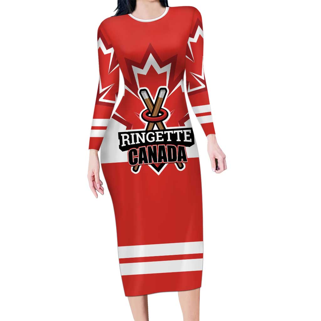 Custom Canada Ringuette Family Matching Long Sleeve Bodycon Dress and Hawaiian Shirt Team Canada Dominates The Game