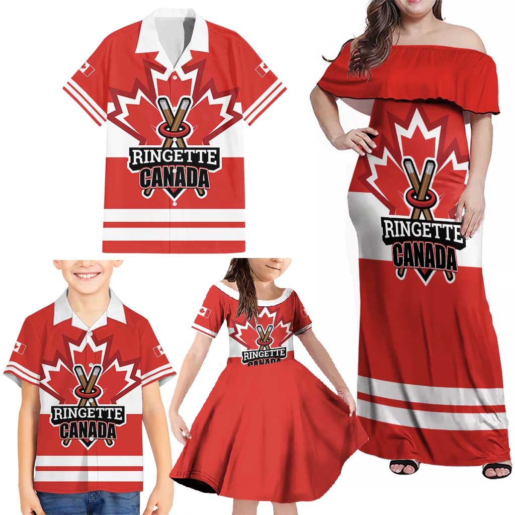 Custom Canada Ringuette Family Matching Off Shoulder Maxi Dress and Hawaiian Shirt Team Canada Dominates The Game