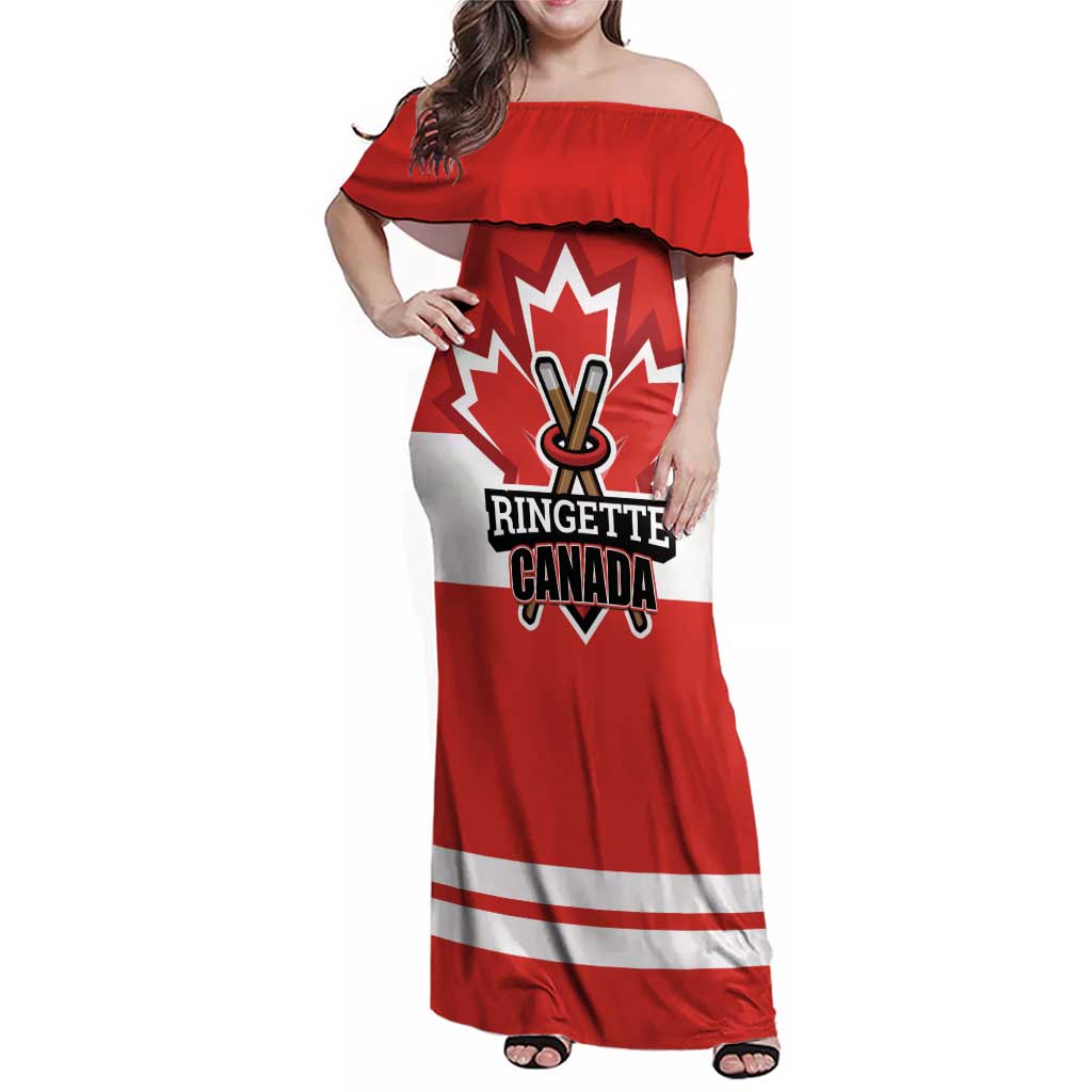 Custom Canada Ringuette Family Matching Off Shoulder Maxi Dress and Hawaiian Shirt Team Canada Dominates The Game