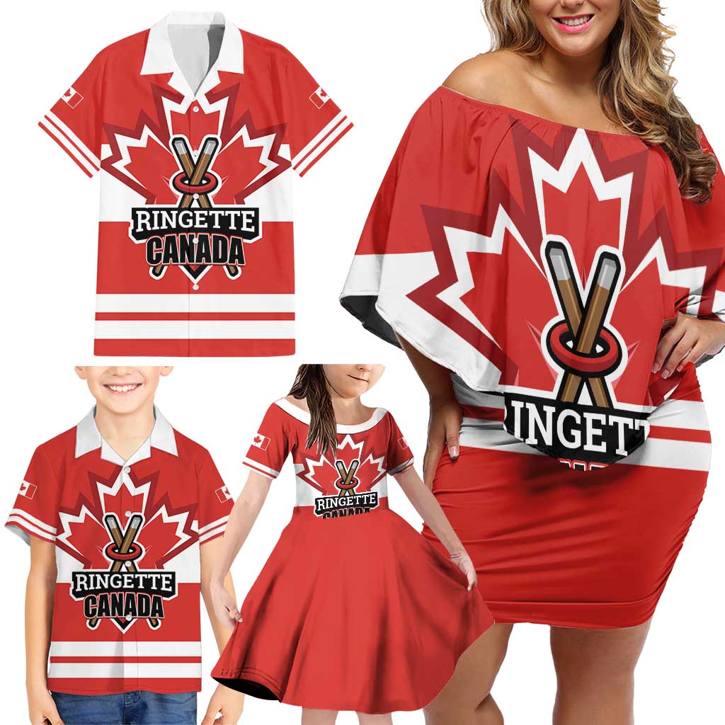 Custom Canada Ringuette Family Matching Off Shoulder Short Dress and Hawaiian Shirt Team Canada Dominates The Game