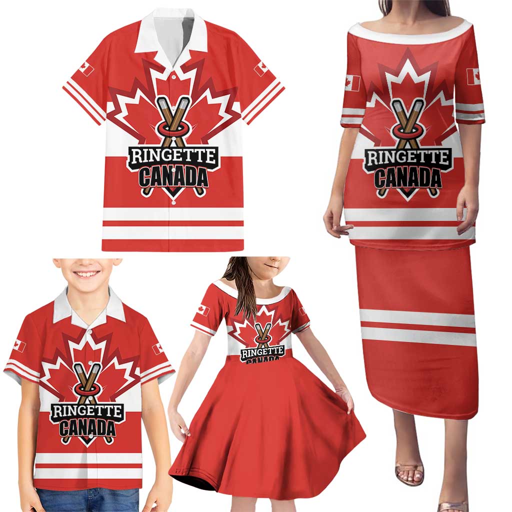 Custom Canada Ringuette Family Matching Puletasi and Hawaiian Shirt Team Canada Dominates The Game