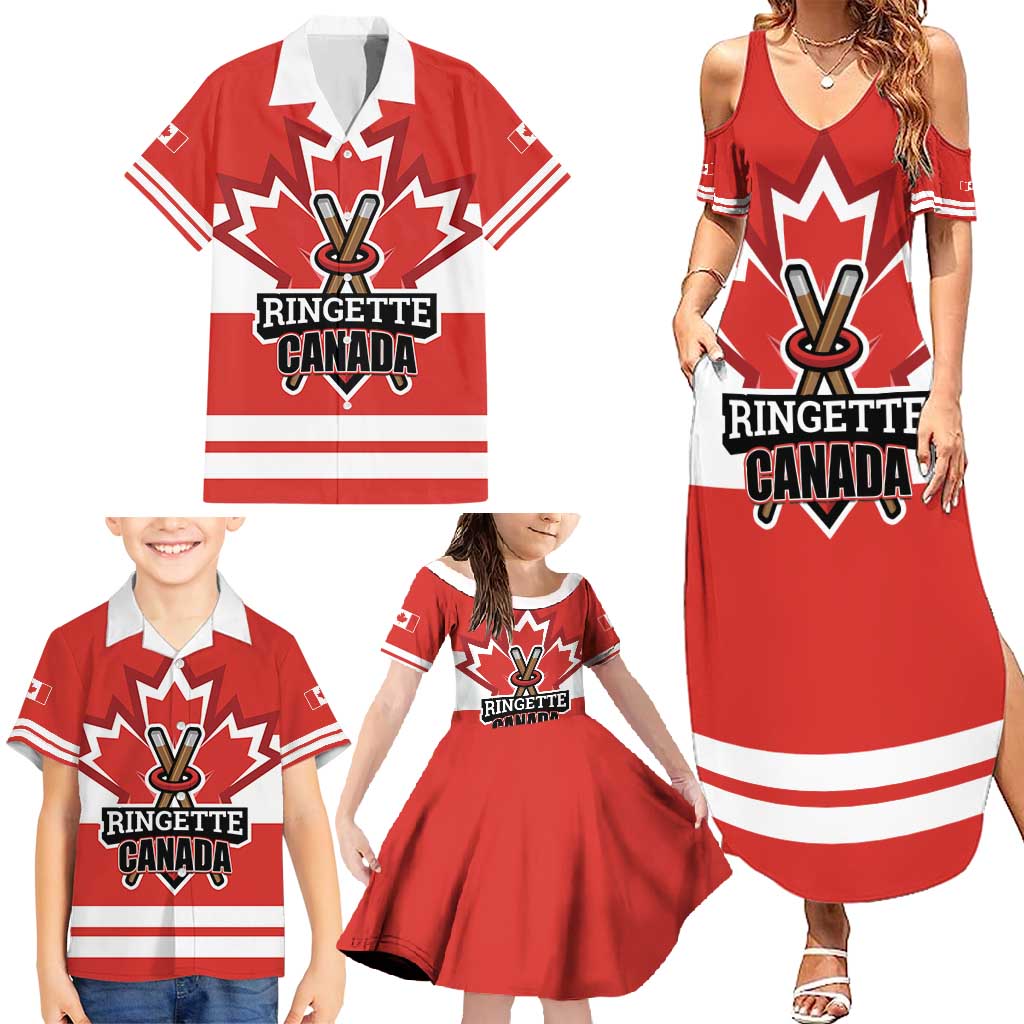 Custom Canada Ringuette Family Matching Summer Maxi Dress and Hawaiian Shirt Team Canada Dominates The Game