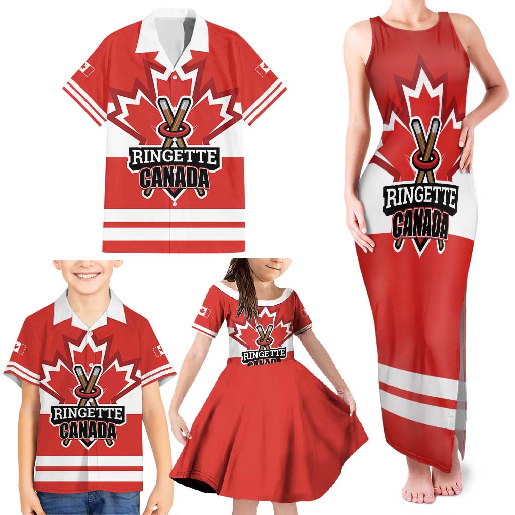 Custom Canada Ringuette Family Matching Tank Maxi Dress and Hawaiian Shirt Team Canada Dominates The Game