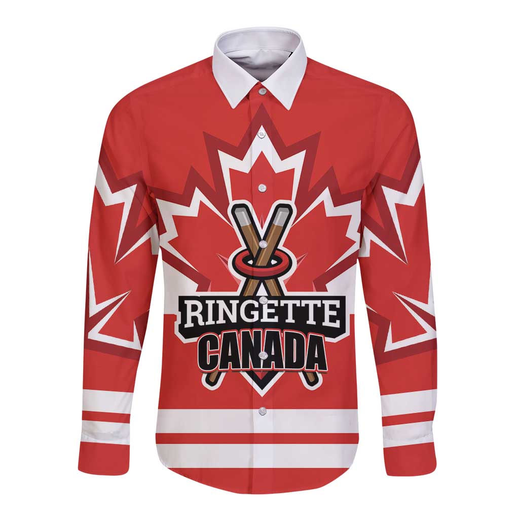 Custom Canada Ringuette Long Sleeve Button Shirt Team Canada Dominates The Game