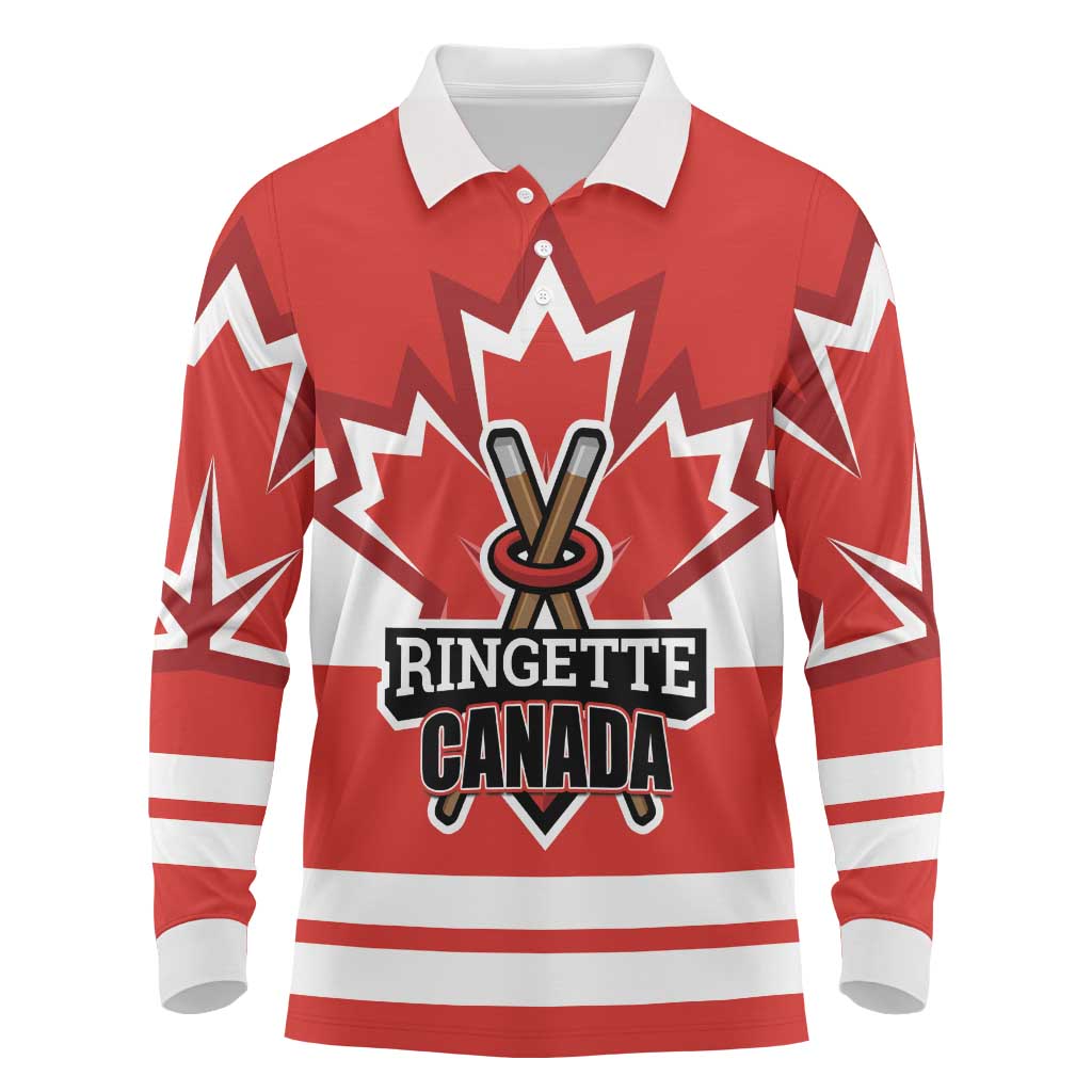 Custom Canada Ringuette Long Sleeve Polo Shirt Team Canada Dominates The Game
