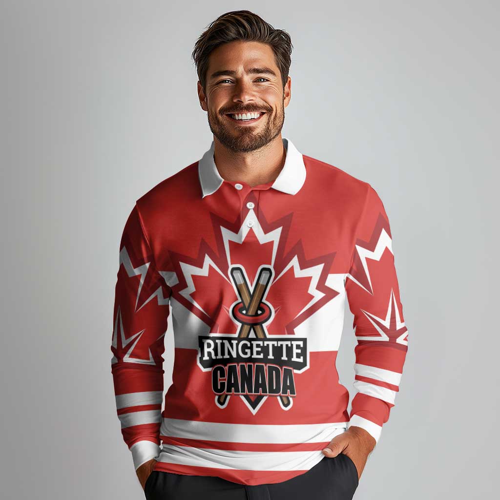 Custom Canada Ringuette Long Sleeve Polo Shirt Team Canada Dominates The Game