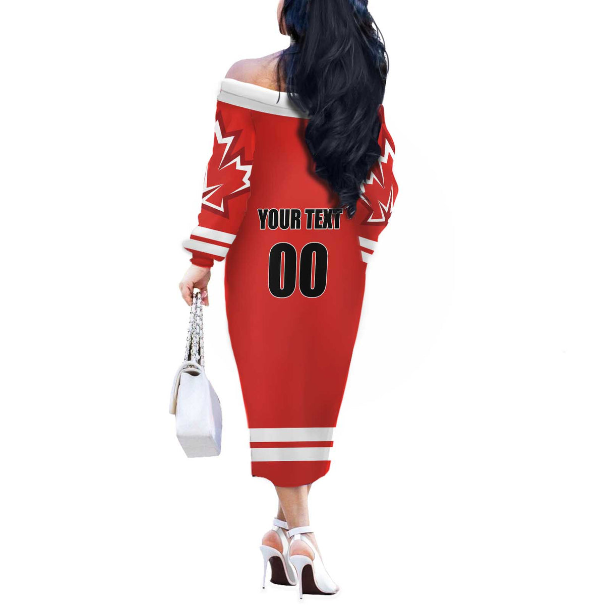 Custom Canada Ringuette Off The Shoulder Long Sleeve Dress Team Canada Dominates The Game