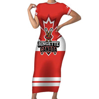 Custom Canada Ringuette Short Sleeve Bodycon Dress Team Canada Dominates The Game