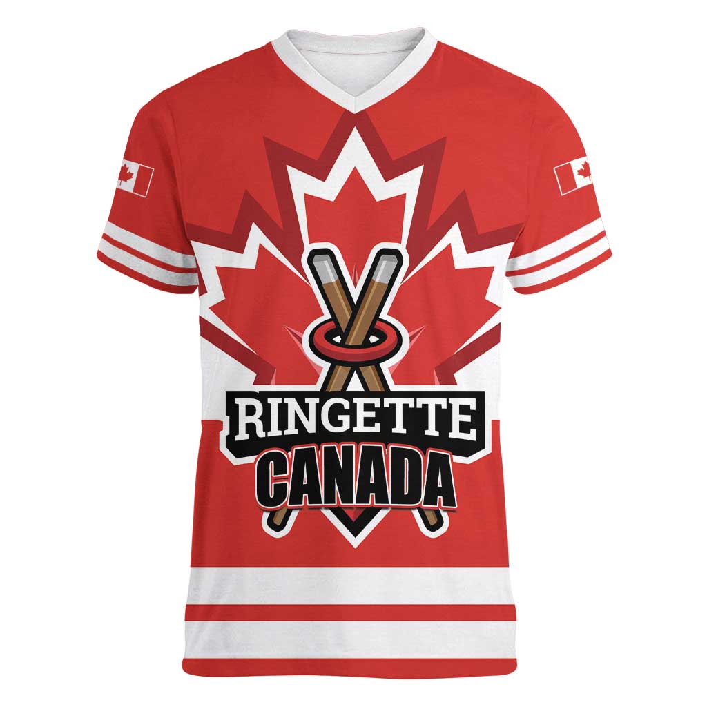 Custom Canada Ringuette Women V-Neck T-Shirt Team Canada Dominates The Game