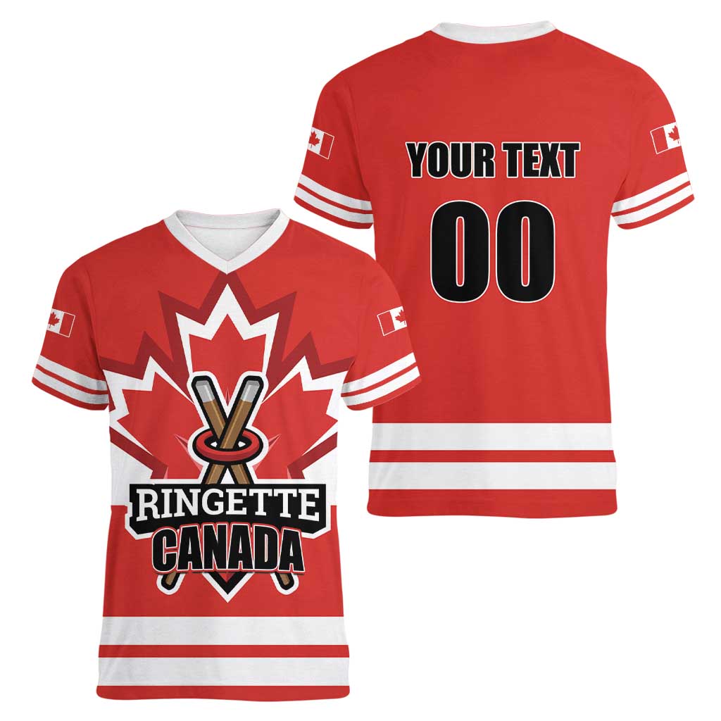 Custom Canada Ringuette Women V-Neck T-Shirt Team Canada Dominates The Game