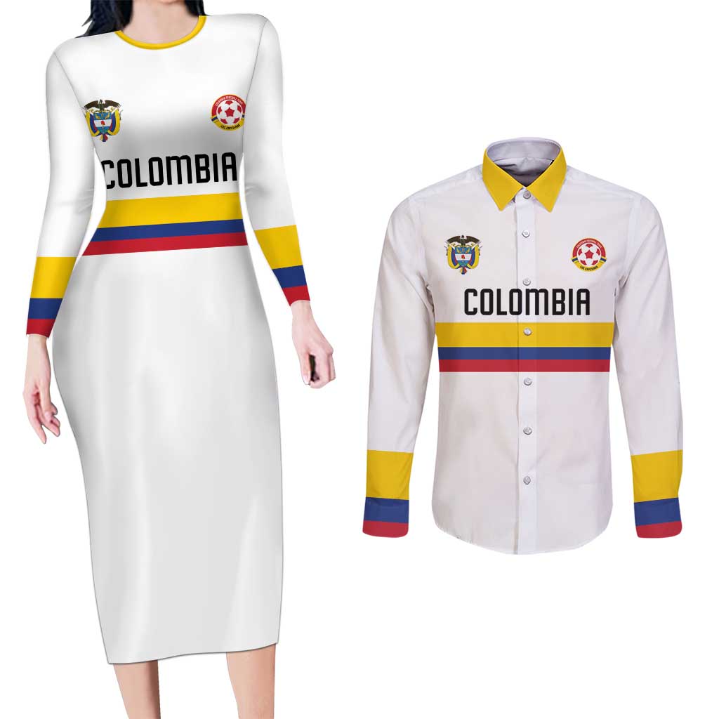 Custom Football 2024 Colombia 100th Anniversary Couples Matching Long Sleeve Bodycon Dress and Long Sleeve Button Shirt Limited Edition