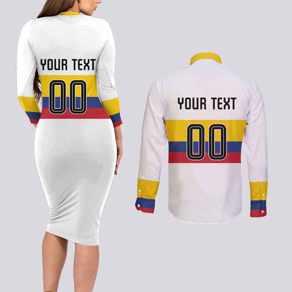 Custom Football 2024 Colombia 100th Anniversary Couples Matching Long Sleeve Bodycon Dress and Long Sleeve Button Shirt Limited Edition