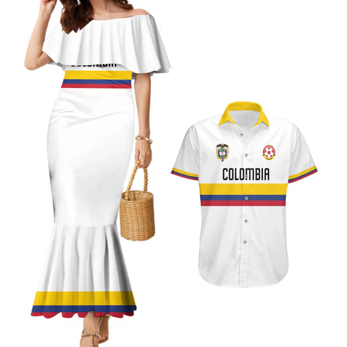 Custom Football 2024 Colombia 100th Anniversary Couples Matching Mermaid Dress and Hawaiian Shirt Limited Edition