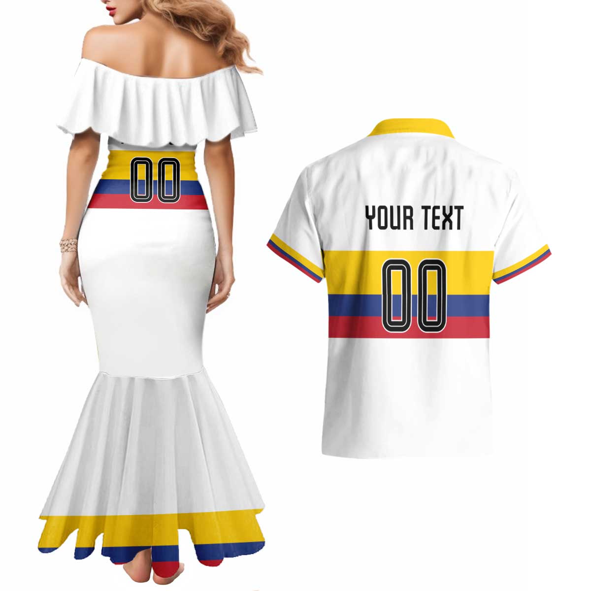 Custom Football 2024 Colombia 100th Anniversary Couples Matching Mermaid Dress and Hawaiian Shirt Limited Edition