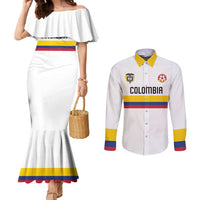 Custom Football 2024 Colombia 100th Anniversary Couples Matching Mermaid Dress and Long Sleeve Button Shirt Limited Edition
