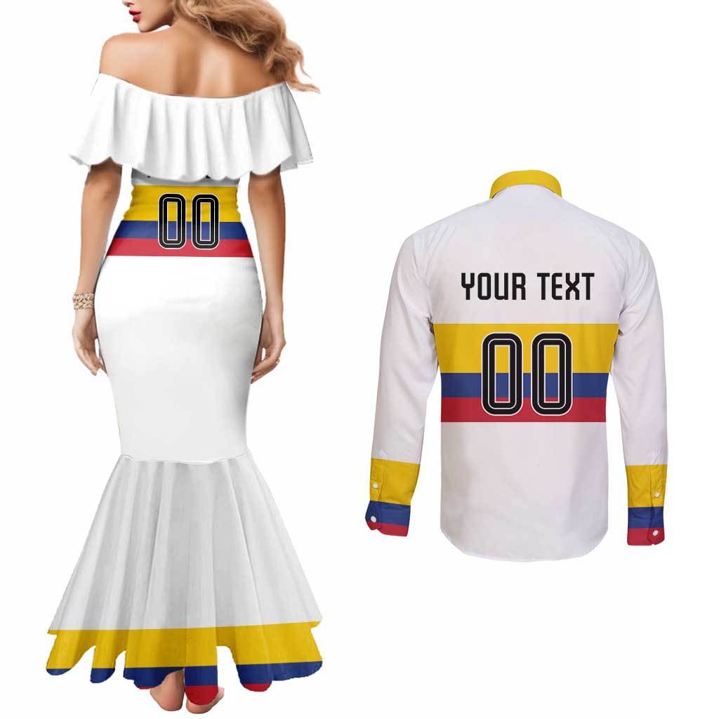 Custom Football 2024 Colombia 100th Anniversary Couples Matching Mermaid Dress and Long Sleeve Button Shirt Limited Edition