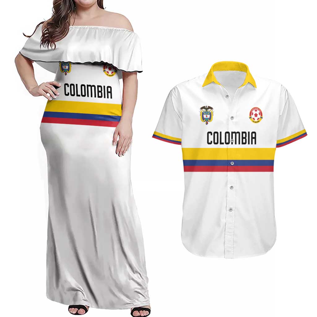 Custom Football 2024 Colombia 100th Anniversary Couples Matching Off Shoulder Maxi Dress and Hawaiian Shirt Limited Edition