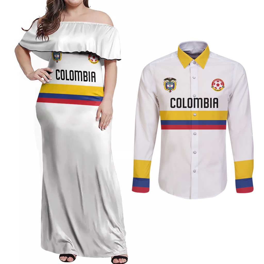 Custom Football 2024 Colombia 100th Anniversary Couples Matching Off Shoulder Maxi Dress and Long Sleeve Button Shirt Limited Edition