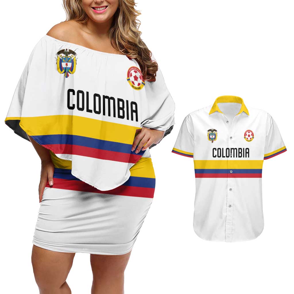 Custom Football 2024 Colombia 100th Anniversary Couples Matching Off Shoulder Short Dress and Hawaiian Shirt Limited Edition