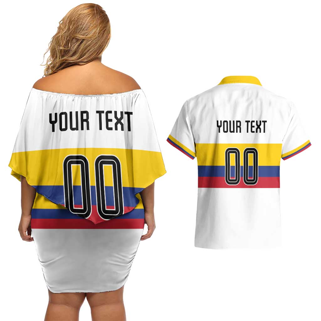 Custom Football 2024 Colombia 100th Anniversary Couples Matching Off Shoulder Short Dress and Hawaiian Shirt Limited Edition