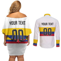 Custom Football 2024 Colombia 100th Anniversary Couples Matching Off Shoulder Short Dress and Long Sleeve Button Shirt Limited Edition