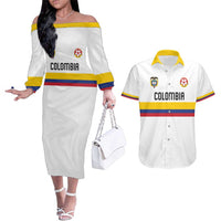 Custom Football 2024 Colombia 100th Anniversary Couples Matching Off The Shoulder Long Sleeve Dress and Hawaiian Shirt Limited Edition