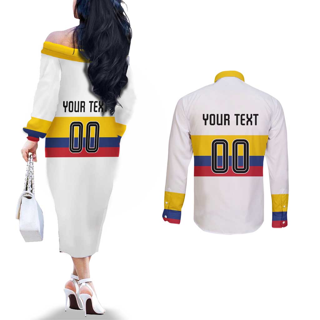 Custom Football 2024 Colombia 100th Anniversary Couples Matching Off The Shoulder Long Sleeve Dress and Long Sleeve Button Shirt Limited Edition