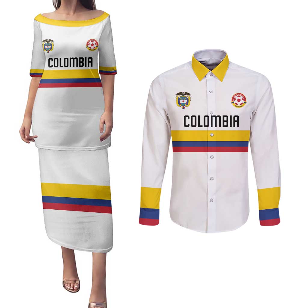 Custom Football 2024 Colombia 100th Anniversary Couples Matching Puletasi and Long Sleeve Button Shirt Limited Edition