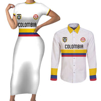 Custom Football 2024 Colombia 100th Anniversary Couples Matching Short Sleeve Bodycon Dress and Long Sleeve Button Shirt Limited Edition