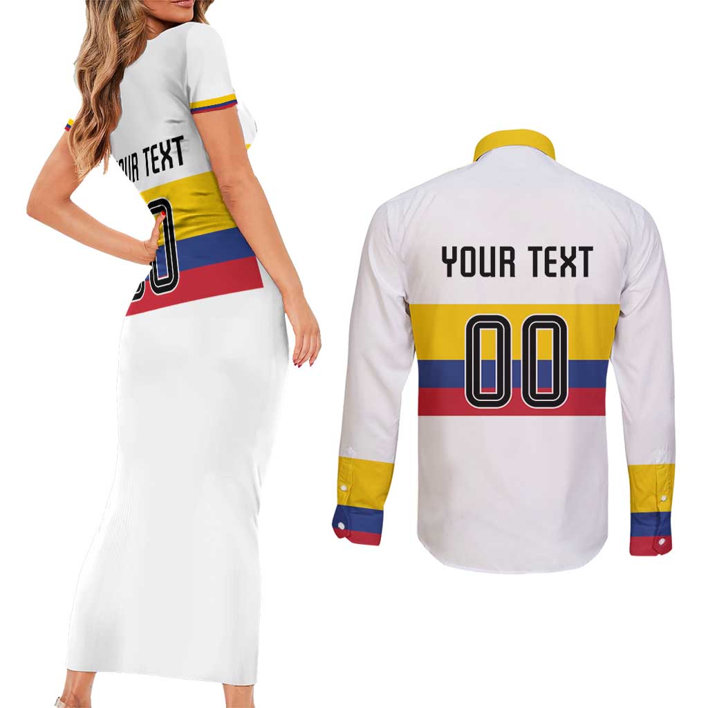 Custom Football 2024 Colombia 100th Anniversary Couples Matching Short Sleeve Bodycon Dress and Long Sleeve Button Shirt Limited Edition