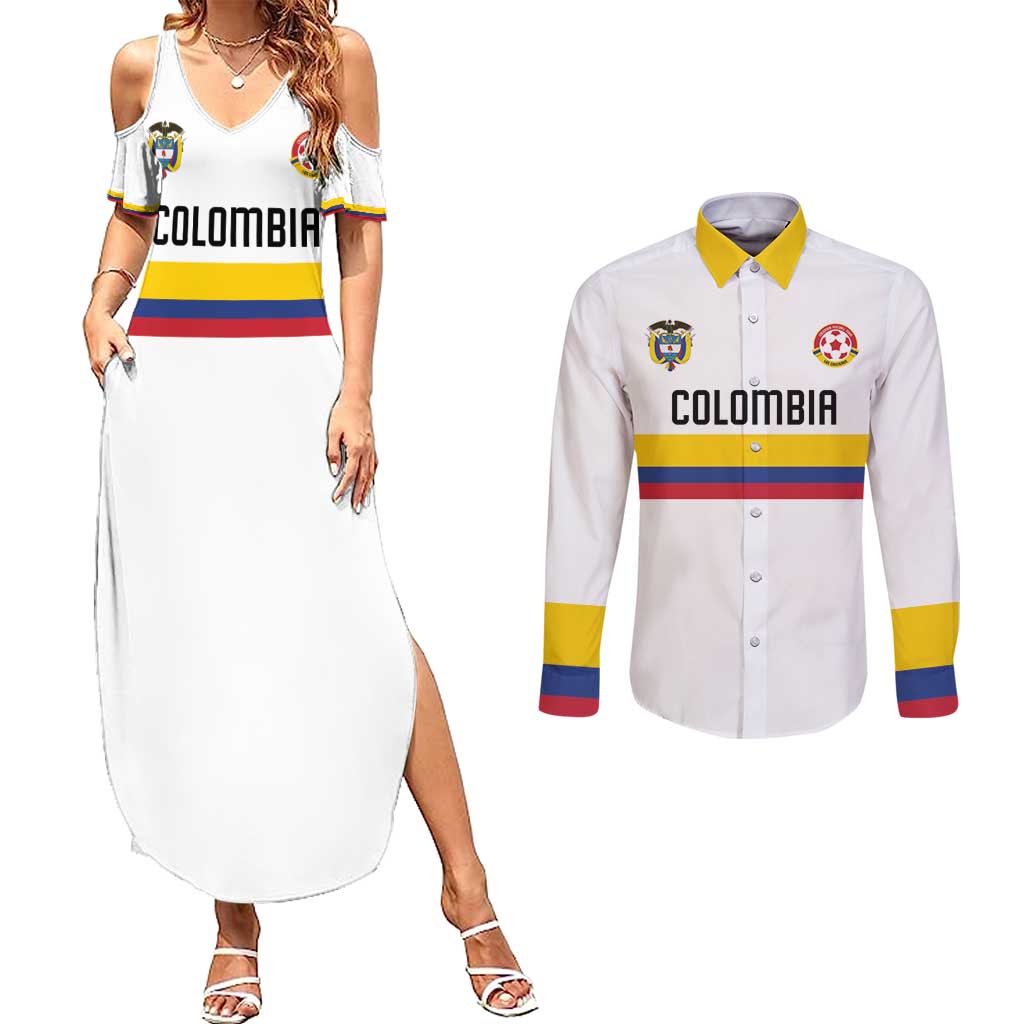 Custom Football 2024 Colombia 100th Anniversary Couples Matching Summer Maxi Dress and Long Sleeve Button Shirt Limited Edition
